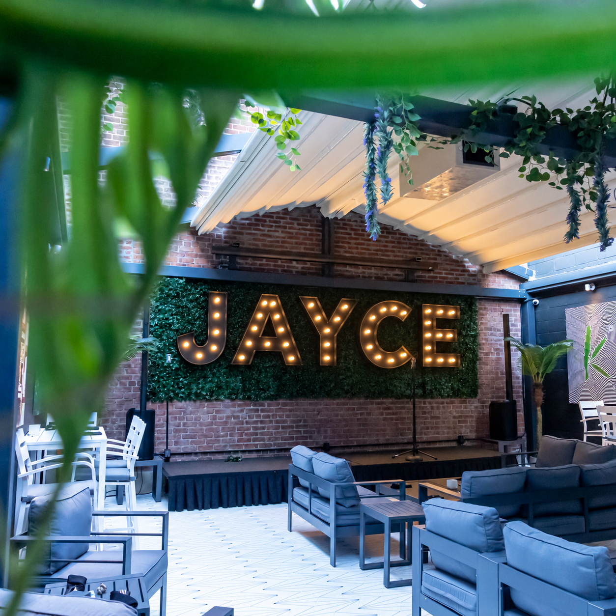 Jayce marquee lights over the lounge